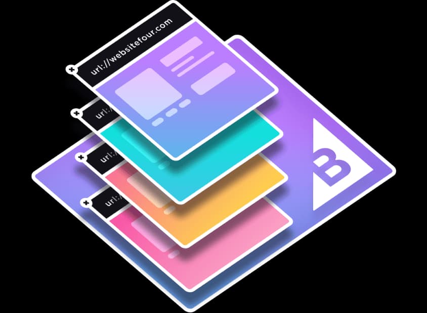 Collage multi storefront browser product card logo isometric gradient bigcommerce